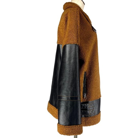 Missguided NWT Women's Size 10 Borg Brown Faux Leather Teddy Aviator Jacket - Picture 2 of 13